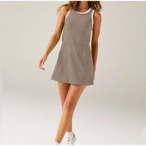 Beyond Yoga Women’s Spacedye Outlines Dress Size XL Taupe Beige Built-In Bra